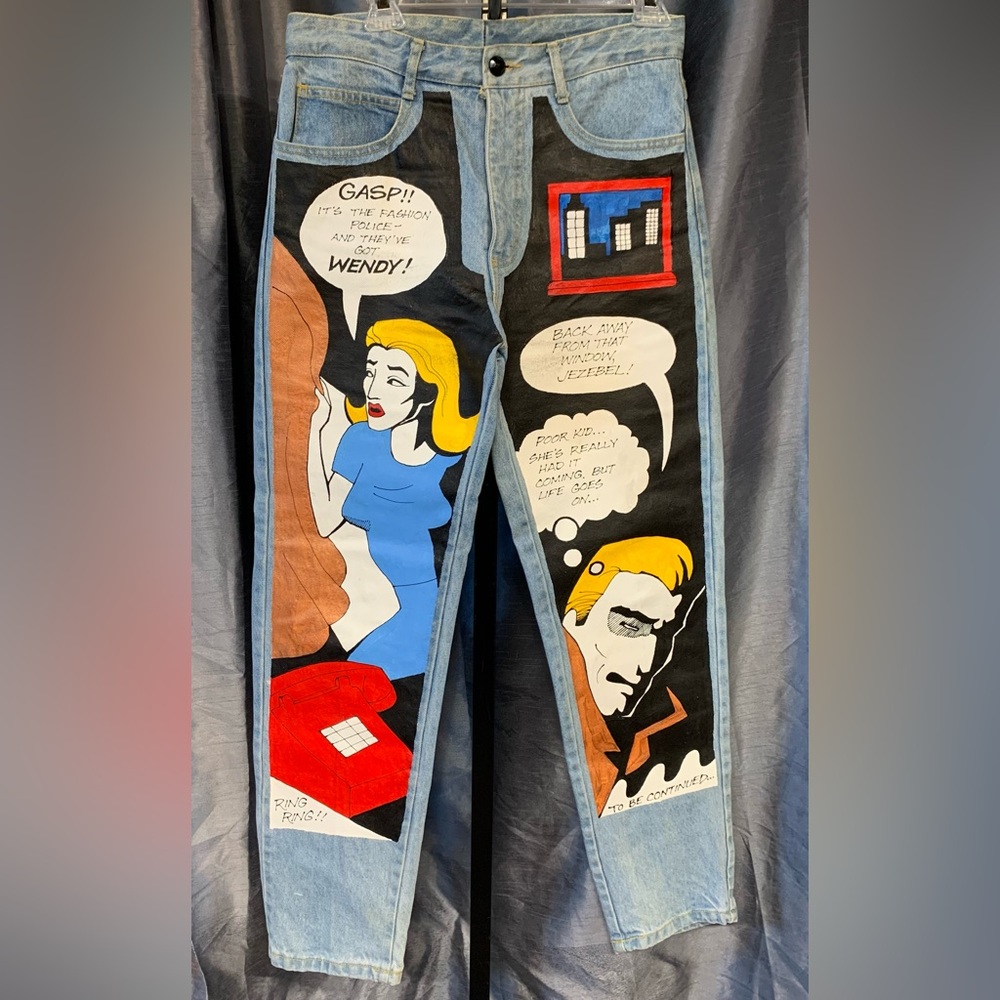 MONTANA GOLDBERG Vintage Rare Pop Art Comic Graphic Hand Painted Denim Jeans